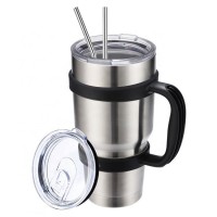 Splash Proof Lid, Brush and 2 Curved Straws Double Walled Vacuum Insulated 30 oz Insulated Tumbler with Removable Handle