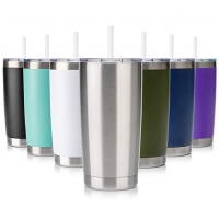 20OZ Double Wall Stainless Steel Vacuum Insulated Tumbler With Straw & Slider Lid & Cleaning Brush For Promotion