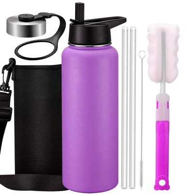 Stainless Steel Insulated Vacuum Flask Sport Water Bottle With Straw Lid Cleaning Brush Carry Bag Bottle Water