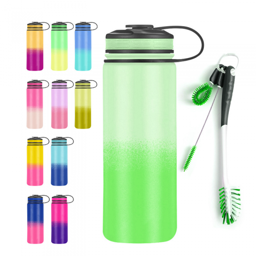 2021 Gradient Powder Coat Thermal Vacuum Flasks Cleaning Brush Insulated Stainless Steel Sports Water Bottles Set