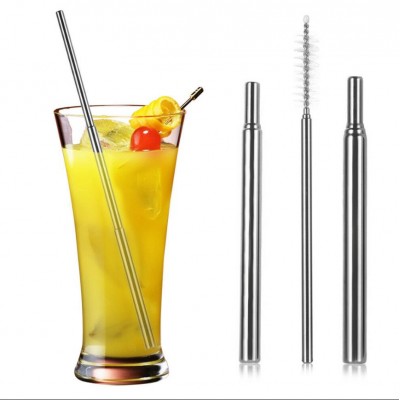 Portable Stainless Steel Telescopic Drinking Straw Reusable Wholesale FDA Foldable Telescopic Brush Collapsible Drinking Straw